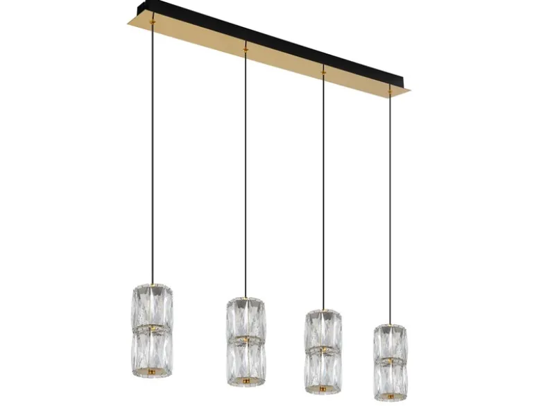 LED Pendelleuchte STEFANIE 4-flammig Gold mit Glaskristallen, Breite 84,5cm