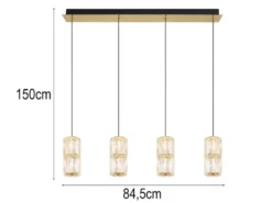 LED Pendelleuchte STEFANIE 4-flammig Gold mit Glaskristallen, Breite 84,5cm