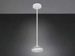 LED Pendelleuchte TARSIA dimmbar aus Metall in Weiß & Glas, 1 flammig, Ø 21,5cm