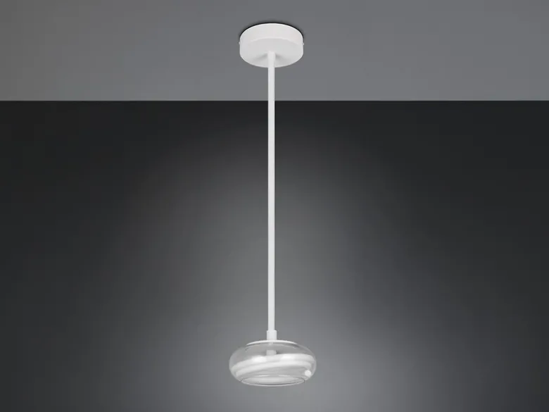 LED Pendelleuchte TARSIA dimmbar aus Metall in Weiß & Glas, 1 flammig, Ø 21,5cm
