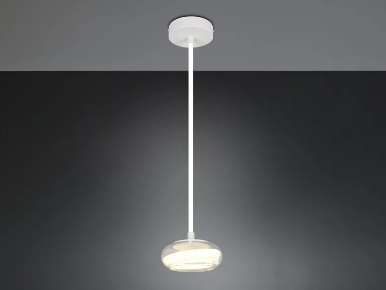 LED Pendelleuchte TARSIA dimmbar aus Metall in Weiß & Glas, 1 flammig, Ø 21,5cm