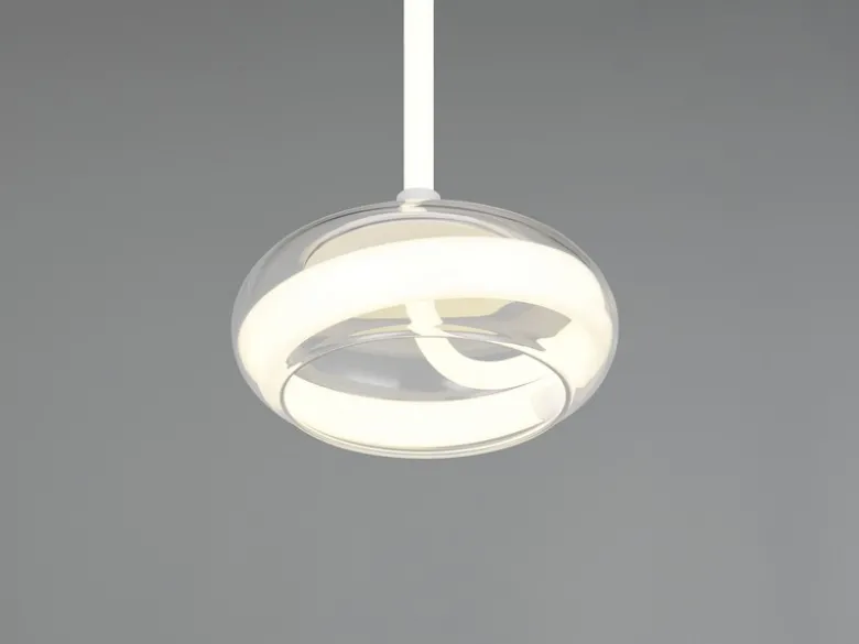 LED Pendelleuchte TARSIA dimmbar aus Metall in Weiß & Glas, 1 flammig, Ø 21,5cm