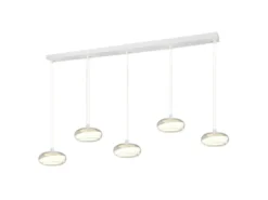 LED Pendelleuchte TARSIA dimmbar aus Metall in Weiß & Glas, 5 flammig, B 161,5cm