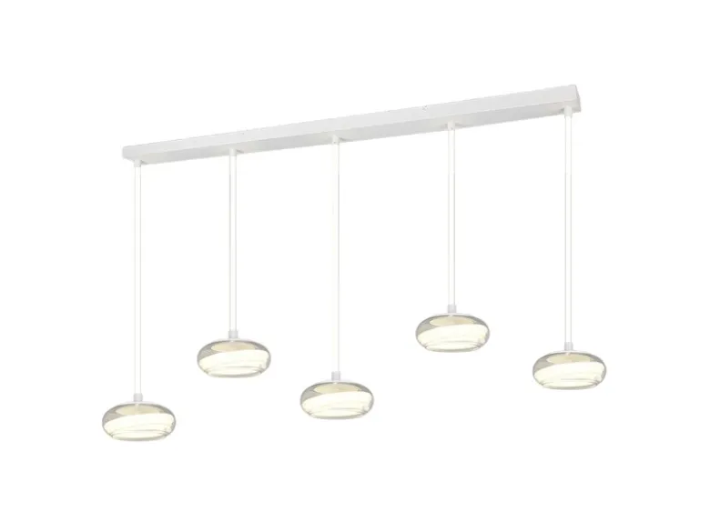 LED Pendelleuchte TARSIA dimmbar aus Metall in Weiß & Glas, 5 flammig, B 161,5cm