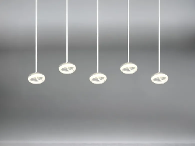 LED Pendelleuchte TARSIA dimmbar aus Metall in Weiß & Glas, 5 flammig, B 161,5cm