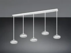 LED Pendelleuchte TARSIA dimmbar aus Metall in Weiß & Glas, 5 flammig, B 161,5cm