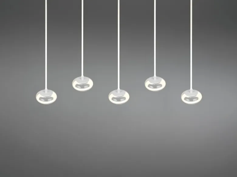 LED Pendelleuchte TARSIA dimmbar aus Metall in Weiß & Glas, 5 flammig, B 161,5cm
