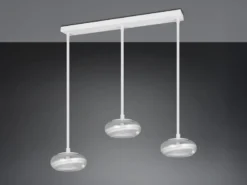 LED Pendelleuchte TARSIA dimmbar aus Metall in Weiß & Glas, 3 flammig, B: 91,5cm