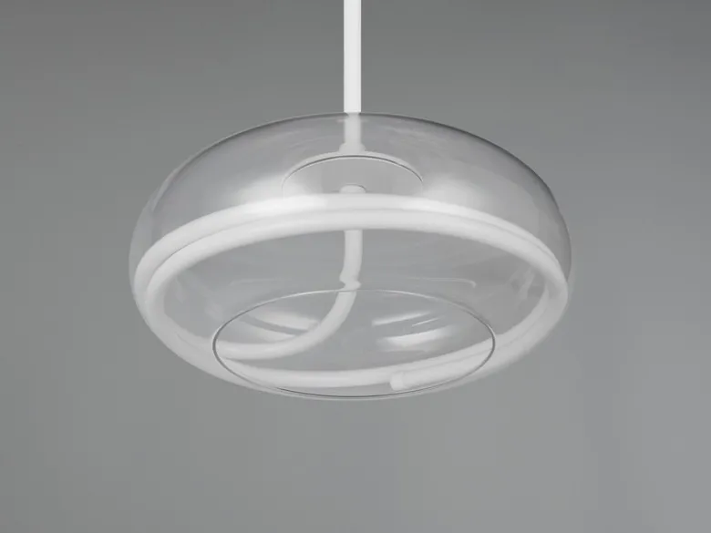 LED Pendelleuchte TARSIA dimmbar aus Metall in Weiß & Glas, 1 flammig, Ø 40cm