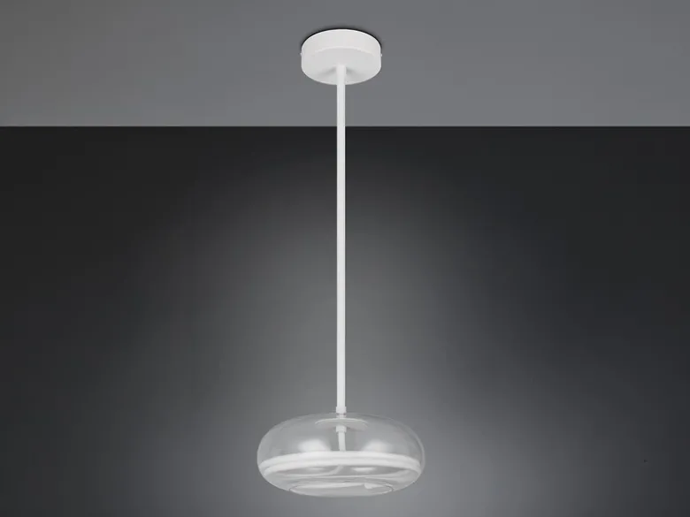 LED Pendelleuchte TARSIA dimmbar aus Metall in Weiß & Glas, 1 flammig, Ø 40cm