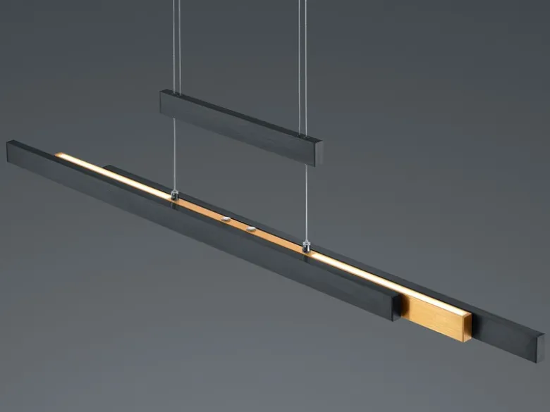 LED Pendelleuchte TRAJAN ausziehbar höhenverstellbar Schwarz Gold, Breite 150cm