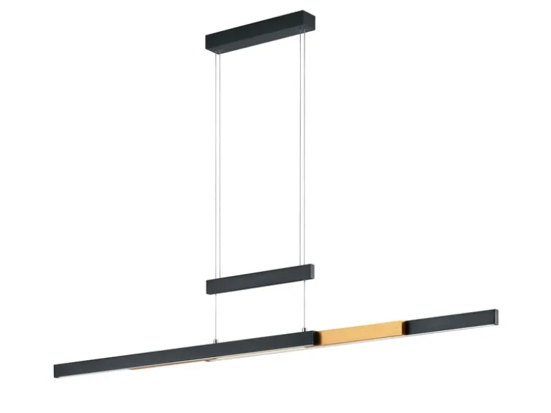 LED Pendelleuchte TRAJAN ausziehbar höhenverstellbar Schwarz Gold, Breite 150cm