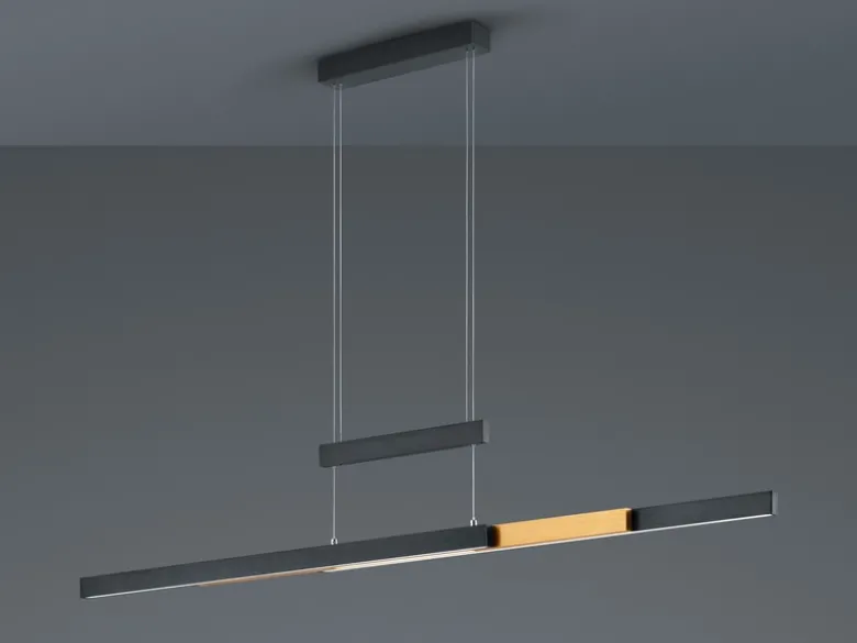 LED Pendelleuchte TRAJAN ausziehbar höhenverstellbar Schwarz Gold, Breite 150cm