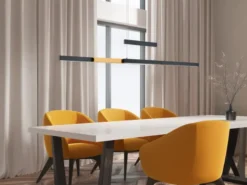 LED Pendelleuchte TRAJAN ausziehbar höhenverstellbar Schwarz Gold, Breite 150cm