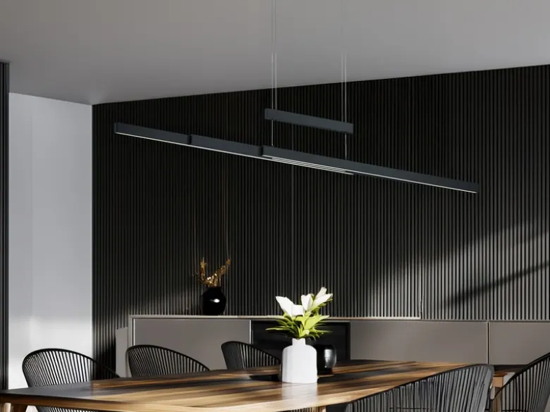 LED Pendelleuchte TRAJAN ausziehbar höhenverstellbar Schwarz, max. Breite 150cm