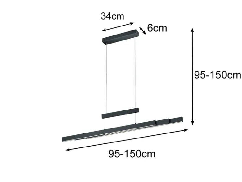 LED Pendelleuchte TRAJAN ausziehbar höhenverstellbar Schwarz, max. Breite 150cm