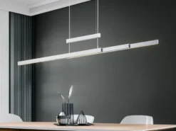 LED Pendelleuchte TRAJAN ausziehbar höhenverstellbar Silber, max. Breite 150cm