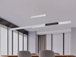 LED Pendelleuchte TRAJAN ausziehbar höhenverstellbar Silber Schwarz, B: 150cm