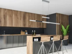 LED Pendelleuchte TRAJAN ausziehbar höhenverstellbar Silber Schwarz, B: 150cm