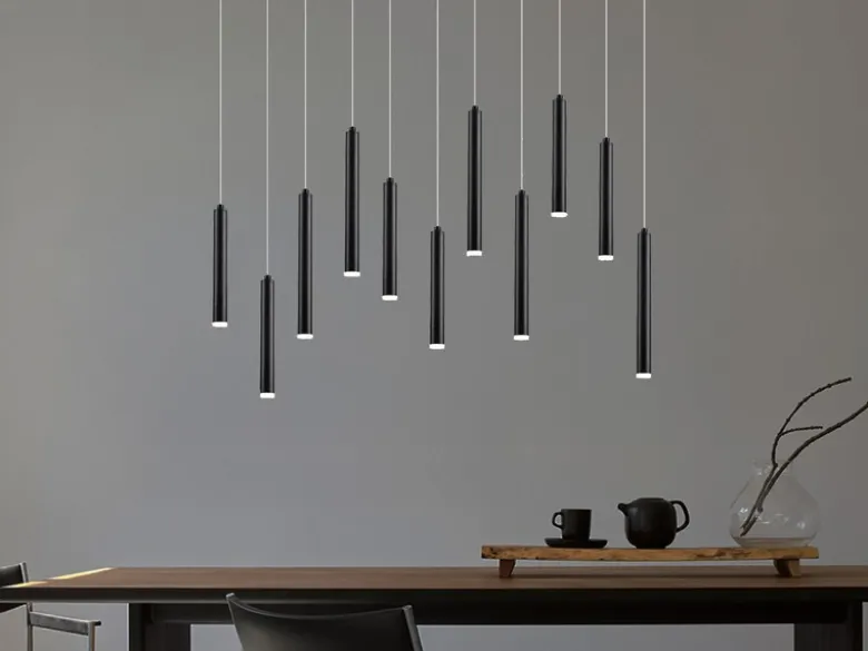 LED Pendelleuchte TUBULAR mehrflammig Schwarz - 3 Stufen dimmbar, B: 115cm