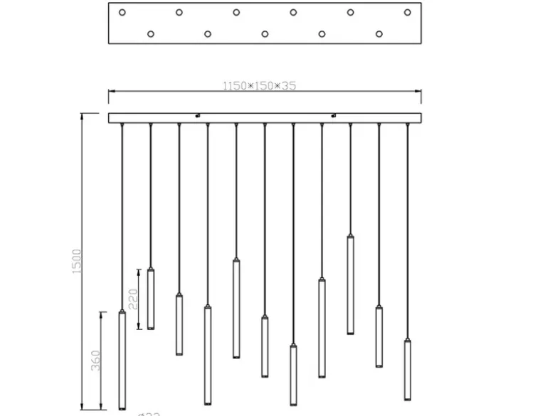 LED Pendelleuchte TUBULAR mehrflammig Schwarz - 3 Stufen dimmbar, B: 115cm