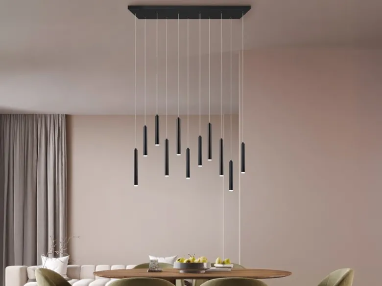 LED Pendelleuchte TUBULAR mehrflammig Schwarz - 3 Stufen dimmbar, B: 115cm