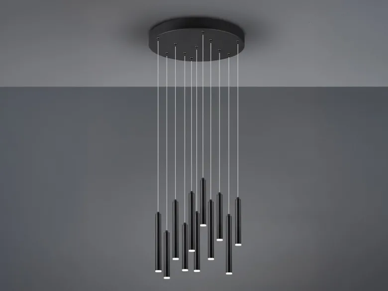 LED Pendelleuchte TUBULAR mehrflammig rund Schwarz - 3 Stufen dimmbar, Ø 40cm