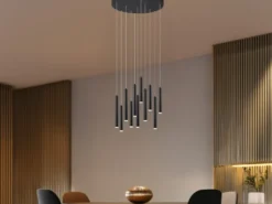 LED Pendelleuchte TUBULAR mehrflammig rund Schwarz - 3 Stufen dimmbar, Ø 40cm