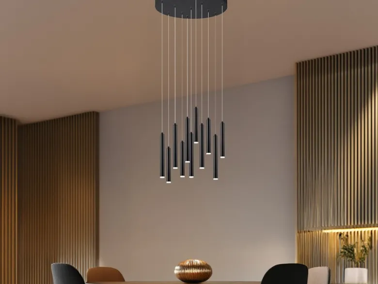 LED Pendelleuchte TUBULAR mehrflammig rund Schwarz - 3 Stufen dimmbar, Ø 40cm