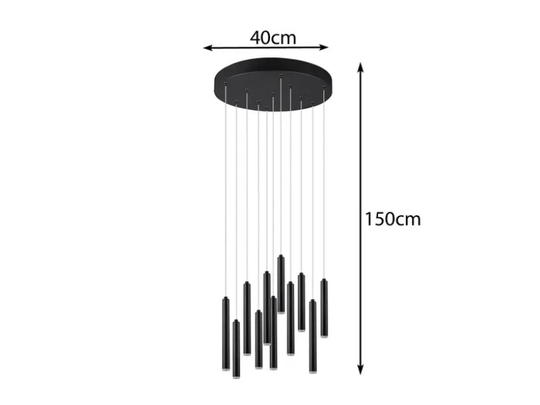 LED Pendelleuchte TUBULAR mehrflammig rund Schwarz - 3 Stufen dimmbar, Ø 40cm