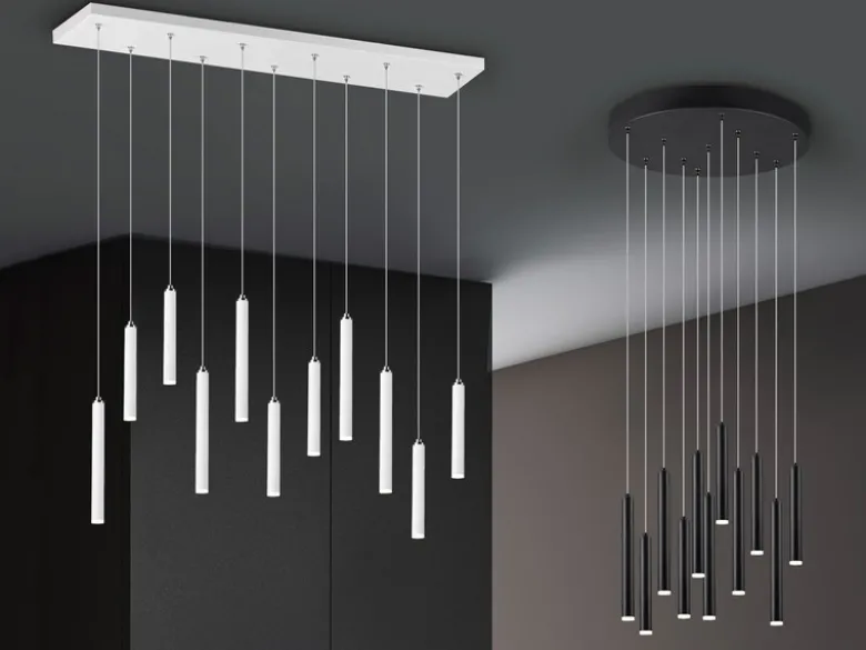 LED Pendelleuchte TUBULAR mehrflammig rund Schwarz - 3 Stufen dimmbar, Ø 40cm