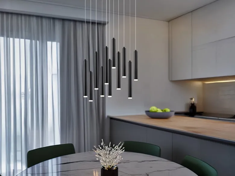 LED Pendelleuchte TUBULAR mehrflammig rund Schwarz - 3 Stufen dimmbar, Ø 40cm