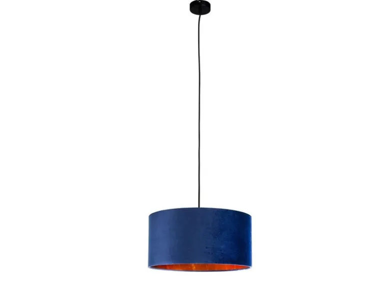 LED Pendelleuchte Vintage mit Lampenschirm Samt Blau / Gold, Ø 40cm