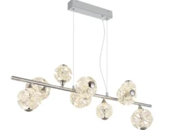 LED Pendelleuchte VIRINA 9-flammig Silber mit Kristall Glaskugeln, Breite 101cm