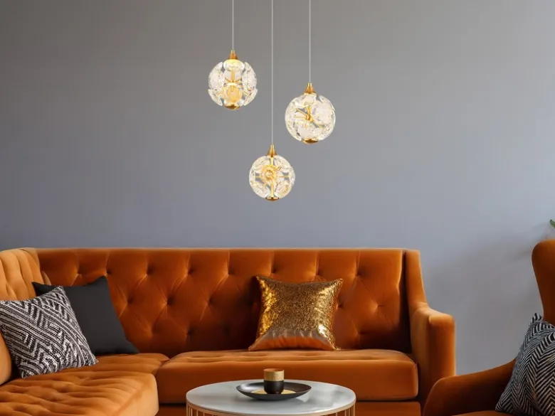 LED Pendelleuchte VIRINA 3-flammig Gold mit Kristall Glaskugeln, Ø 41cm