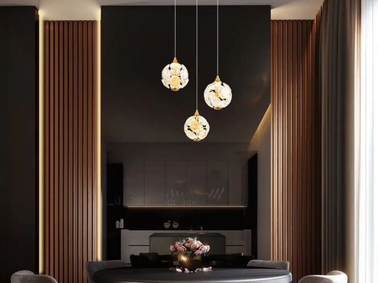 LED Pendelleuchte VIRINA 3-flammig Gold mit Kristall Glaskugeln, Ø 41cm