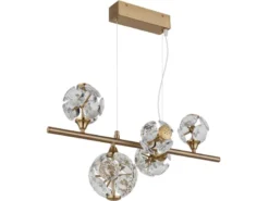 LED Pendelleuchte VIRINA 5-flammig Gold mit Kristall Glaskugeln, Breite 61cm