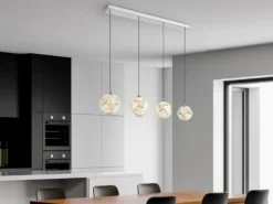 LED Pendelleuchte VIRINA 4-flammig Silber mit Kristall Glaskugeln, Breite 93cm