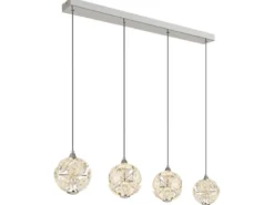 LED Pendelleuchte VIRINA 4-flammig Silber mit Kristall Glaskugeln, Breite 93cm