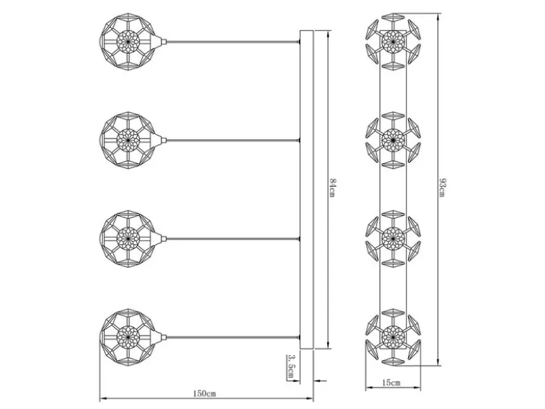 LED Pendelleuchte VIRINA 4-flammig Silber mit Kristall Glaskugeln, Breite 93cm