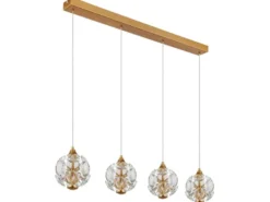 LED Pendelleuchte VIRINA 4-flammig Gold mit Kristall Glaskugeln, Breite 93cm