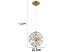 LED Pendelleuchte VIRINA Gold Kugellampe aus K9 Kristallen, Ø 28cm