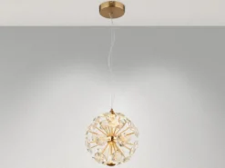 LED Pendelleuchte VIRINA Gold Kugellampe aus K9 Kristallen, Ø 28cm