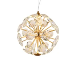 LED Pendelleuchte VIRINA Gold Kugellampe aus K9 Kristallen, Ø 28cm