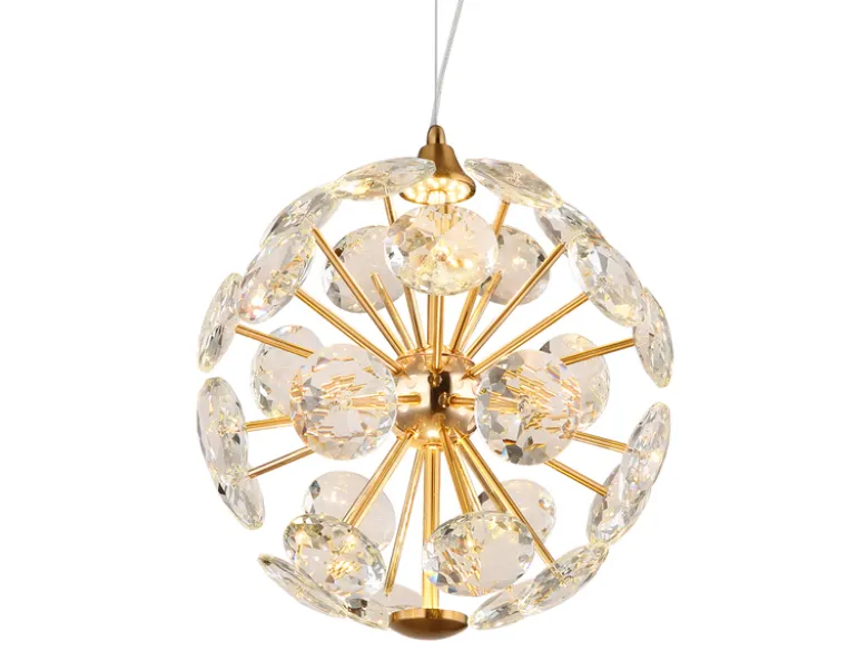 LED Pendelleuchte VIRINA Gold Kugellampe aus K9 Kristallen, Ø 28cm