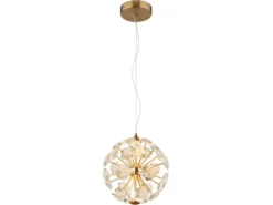 LED Pendelleuchte VIRINA Gold Kugellampe aus K9 Kristallen, Ø 28cm
