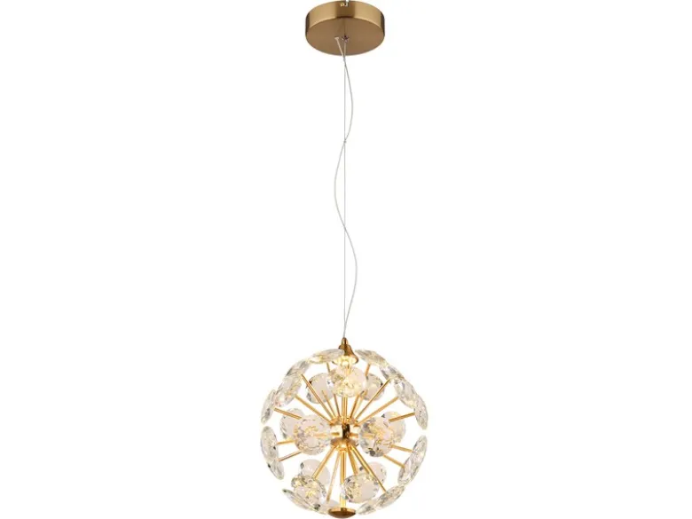 LED Pendelleuchte VIRINA Gold Kugellampe aus K9 Kristallen, Ø 28cm