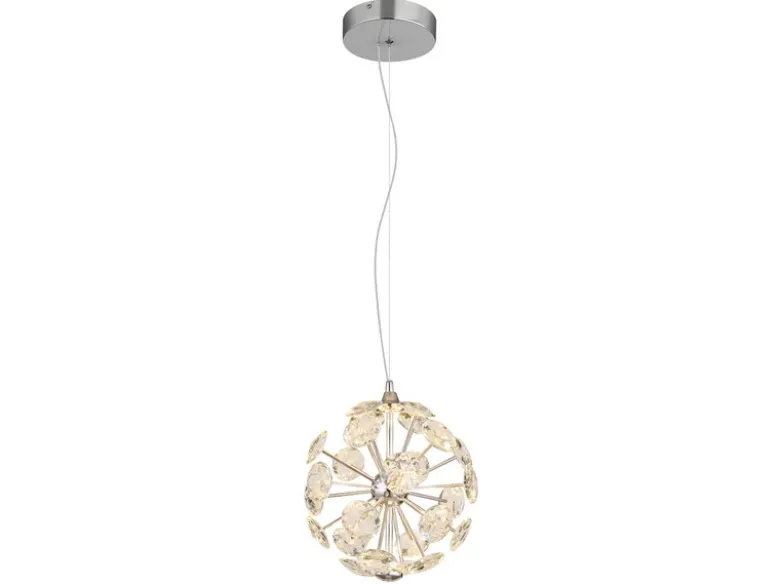LED Pendelleuchte VIRINA Silber Kugellampe aus K9 Kristallen, Ø 28cm