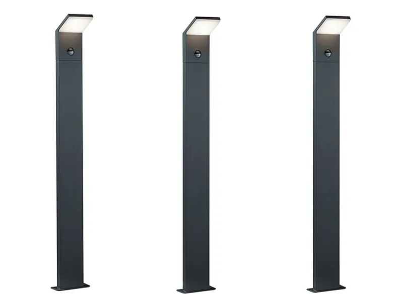 LED Pfostenleuchte mit Bewegungsmelder im 3er SET Anthrazit IP54 H.100 cm