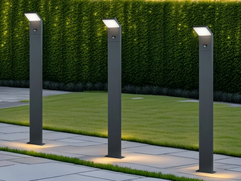 LED Pfostenleuchte mit Bewegungsmelder im 3er SET Anthrazit IP54 H.100 cm